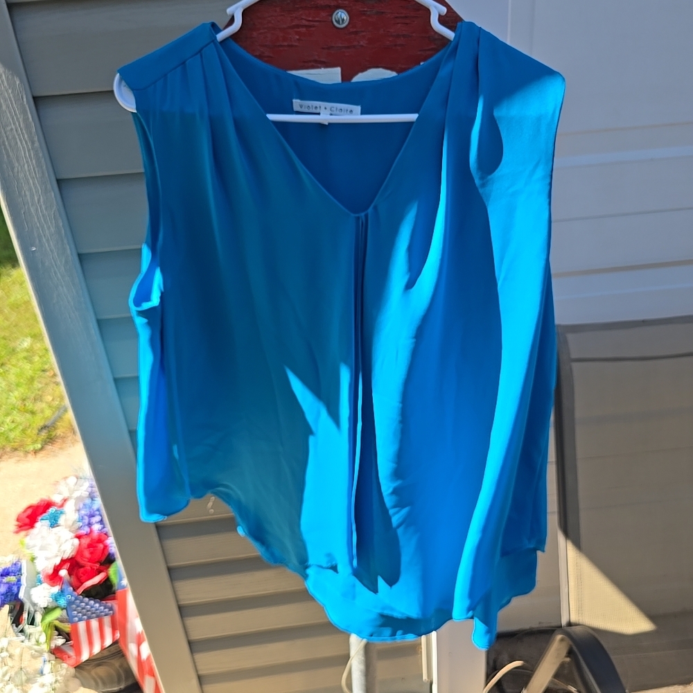 Violet & Claire Vibrant Blue V-Neck Blouse